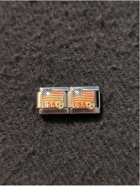 Vintage D'linQ American Flag Soccer Ball 9mm Italian Charm Bracelet Charms - 2